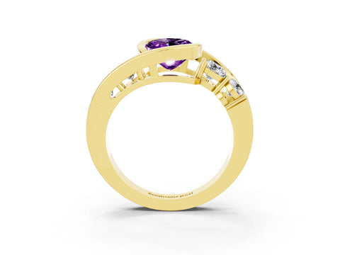 Yellow gold Bezel Set Oval Cut Diamond Split Shank Ring_3