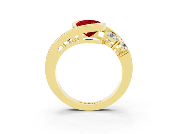 Yellow gold Bezel Set Oval Cut Ruby Bypass Ring with Round  Accents