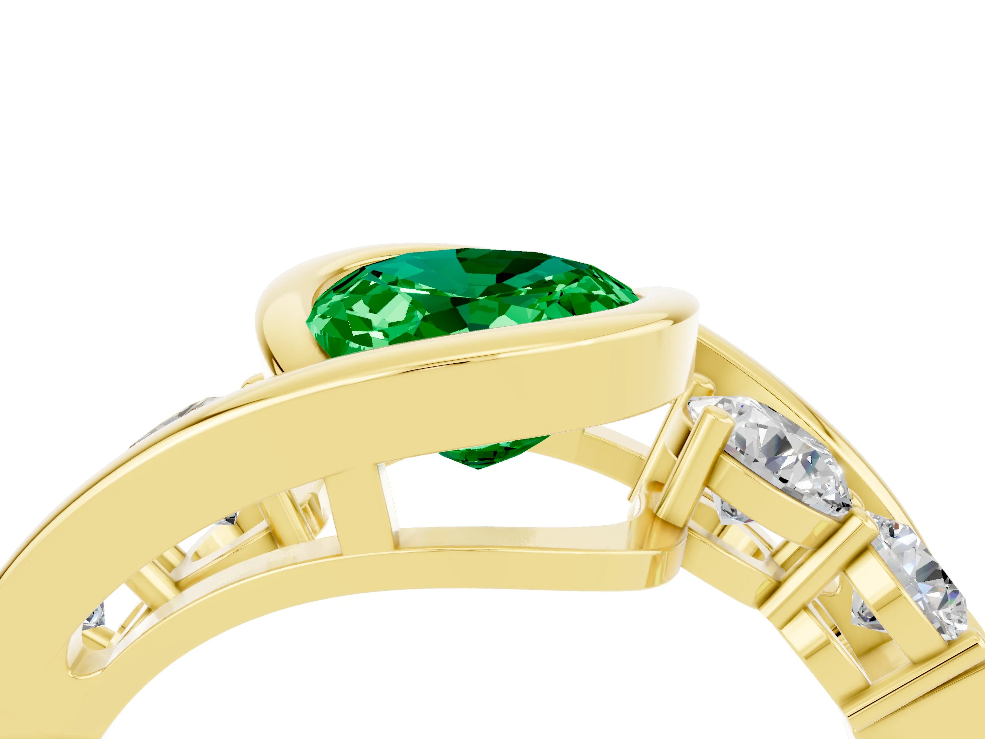 Yellow gold Bezel Set Oval Cut Diamond Split Shank Ring_4