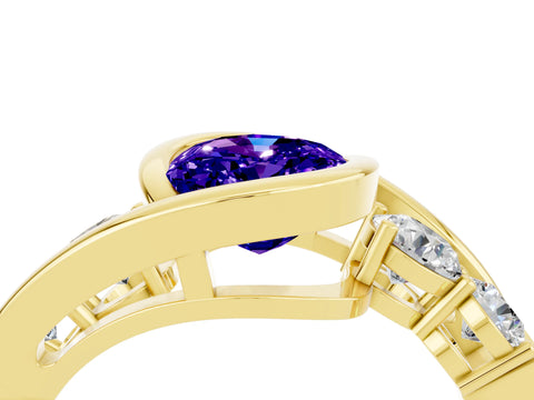 Yellow gold Bezel Set Oval Cut Diamond Split Shank Ring_4