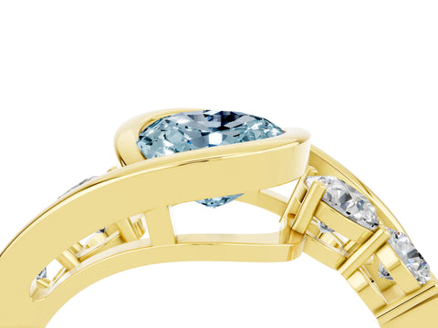 Yellow gold Bezel Set Oval Cut Diamond Split Shank Ring_4