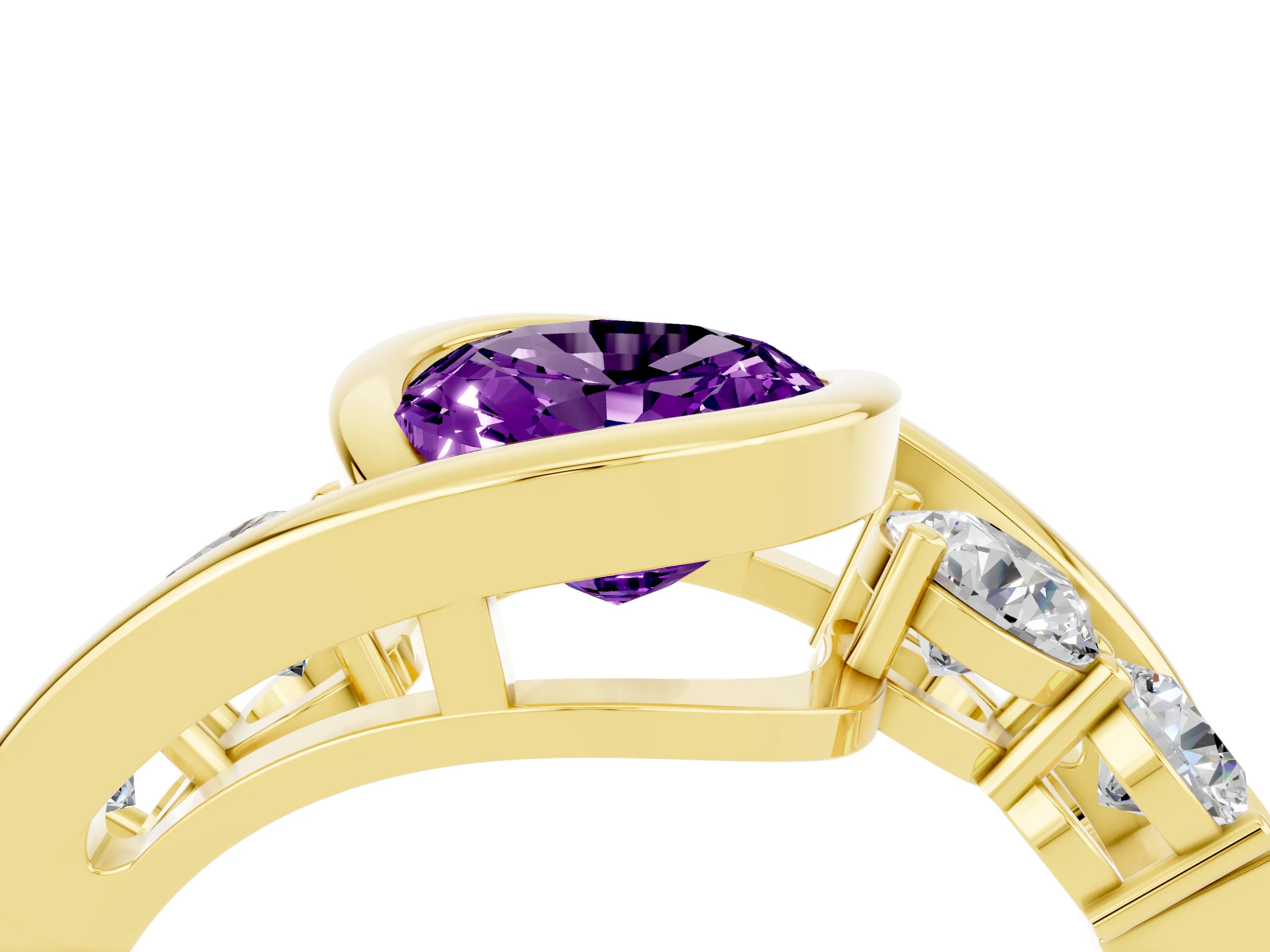 Yellow gold Bezel Set Oval Cut Diamond Split Shank Ring_4
