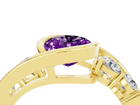 Yellow gold Bezel Set Oval Cut Diamond Split Shank Ring_4