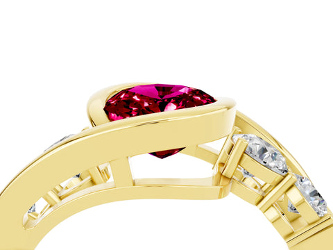 Yellow gold Bezel Set Oval Cut Diamond Split Shank Ring_4
