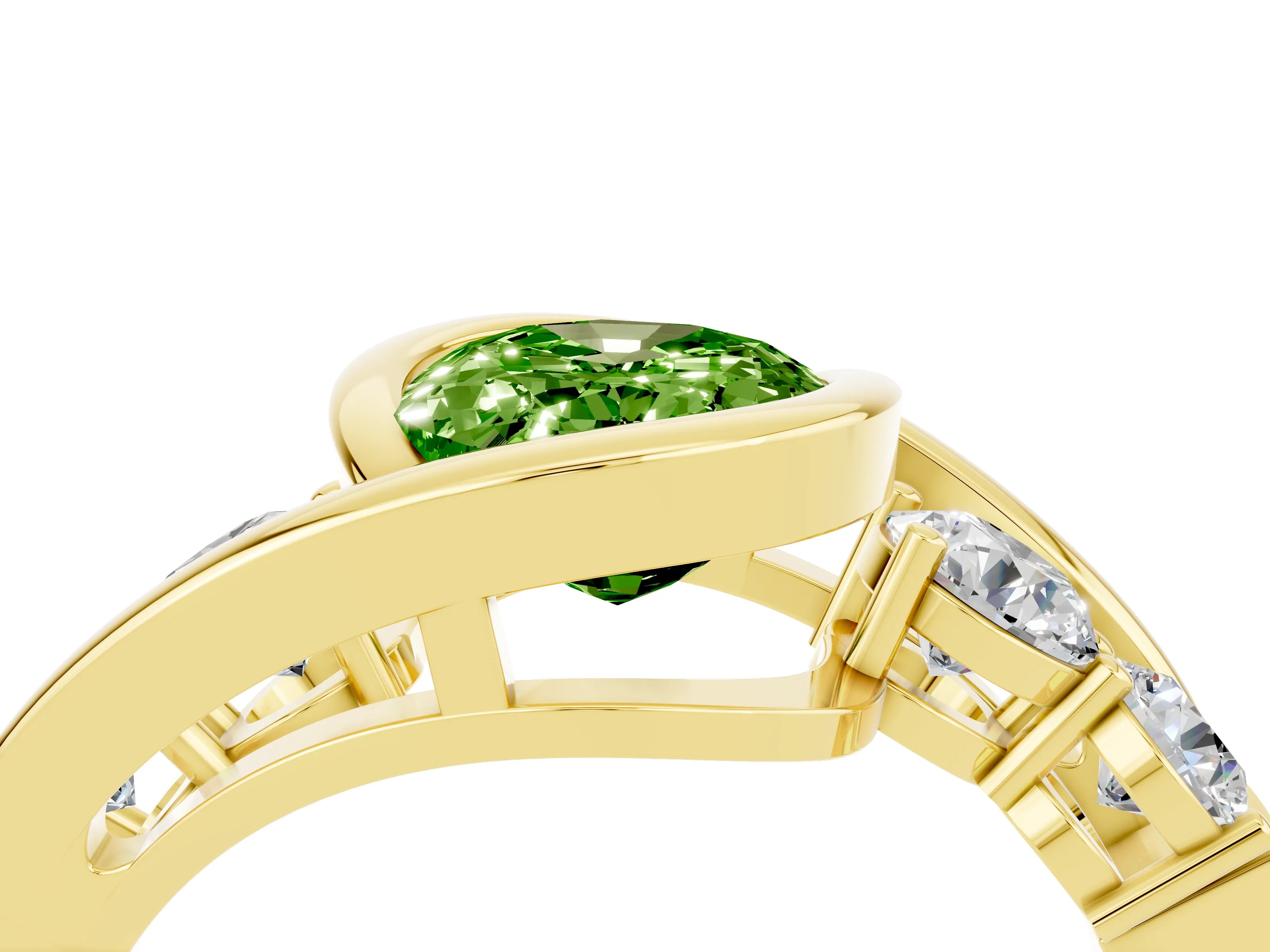 Yellow gold Bezel Set Oval Cut Diamond Split Shank Ring_4