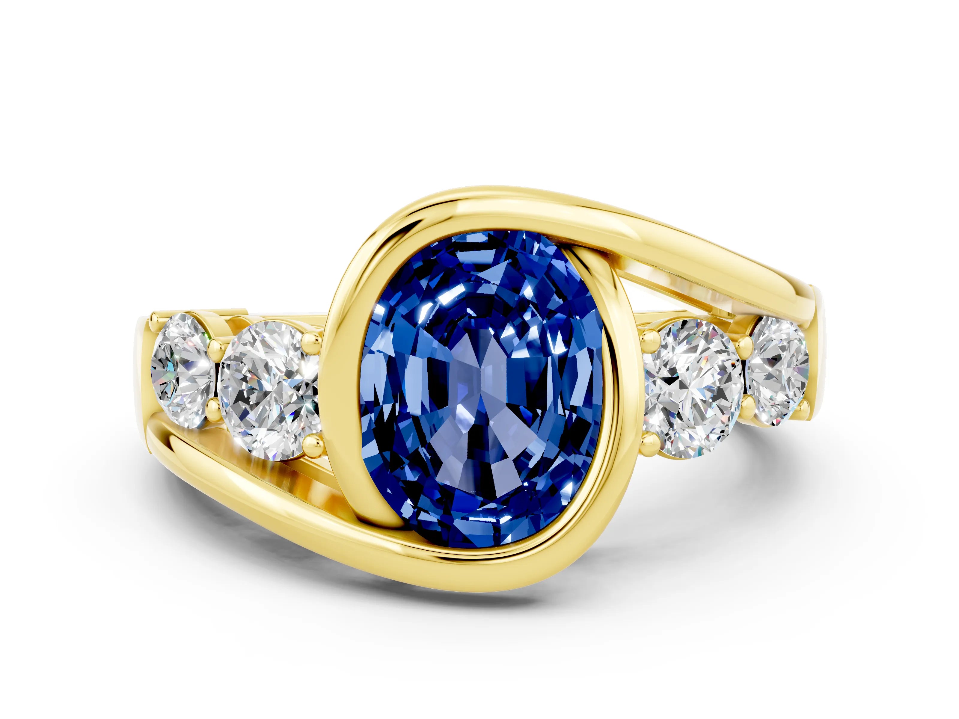 Yellow gold Bezel Set Oval Cut Diamond Split Shank Ring