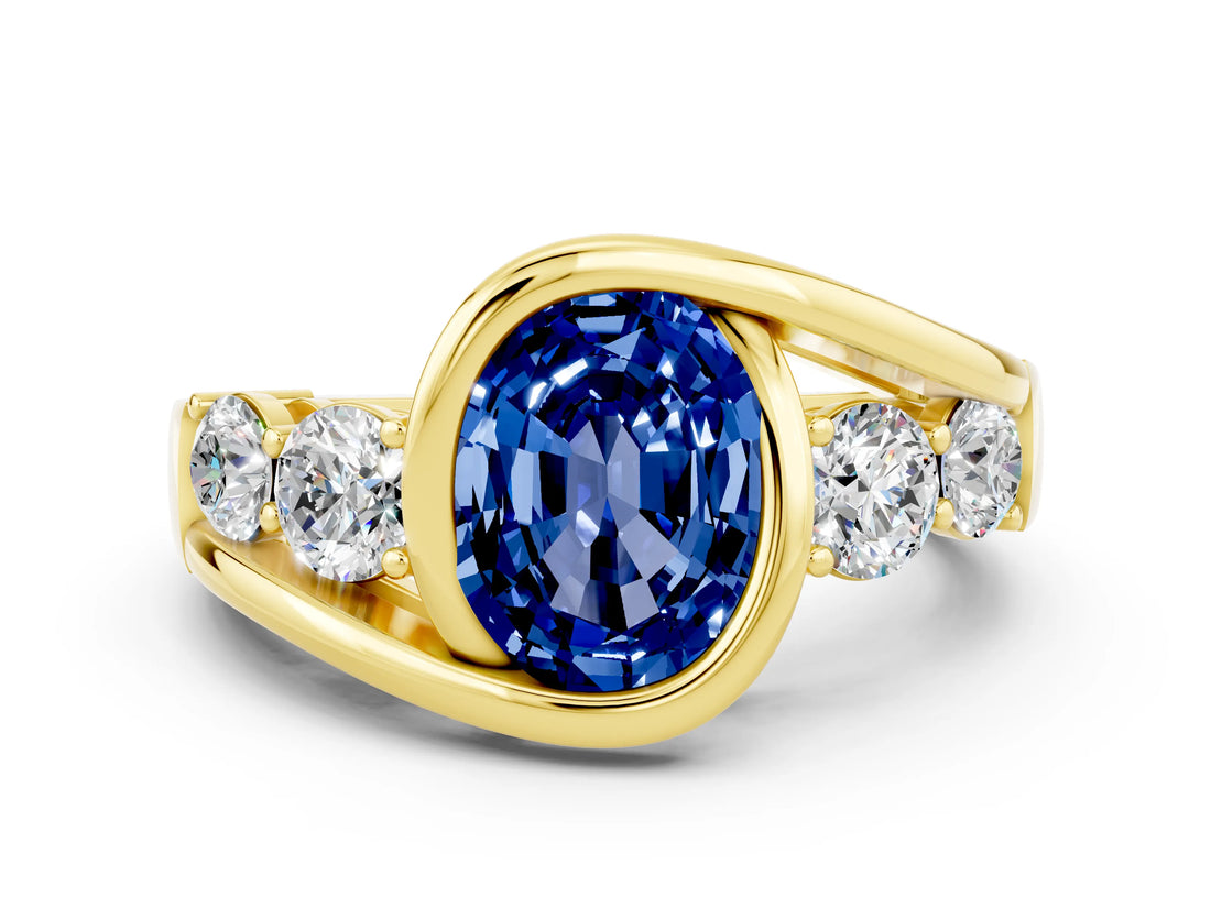 Yellow gold Bezel Set Oval Cut Diamond Split Shank Ring