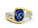 Yellow gold Bezel Set Oval Cut Diamond Split Shank Ring