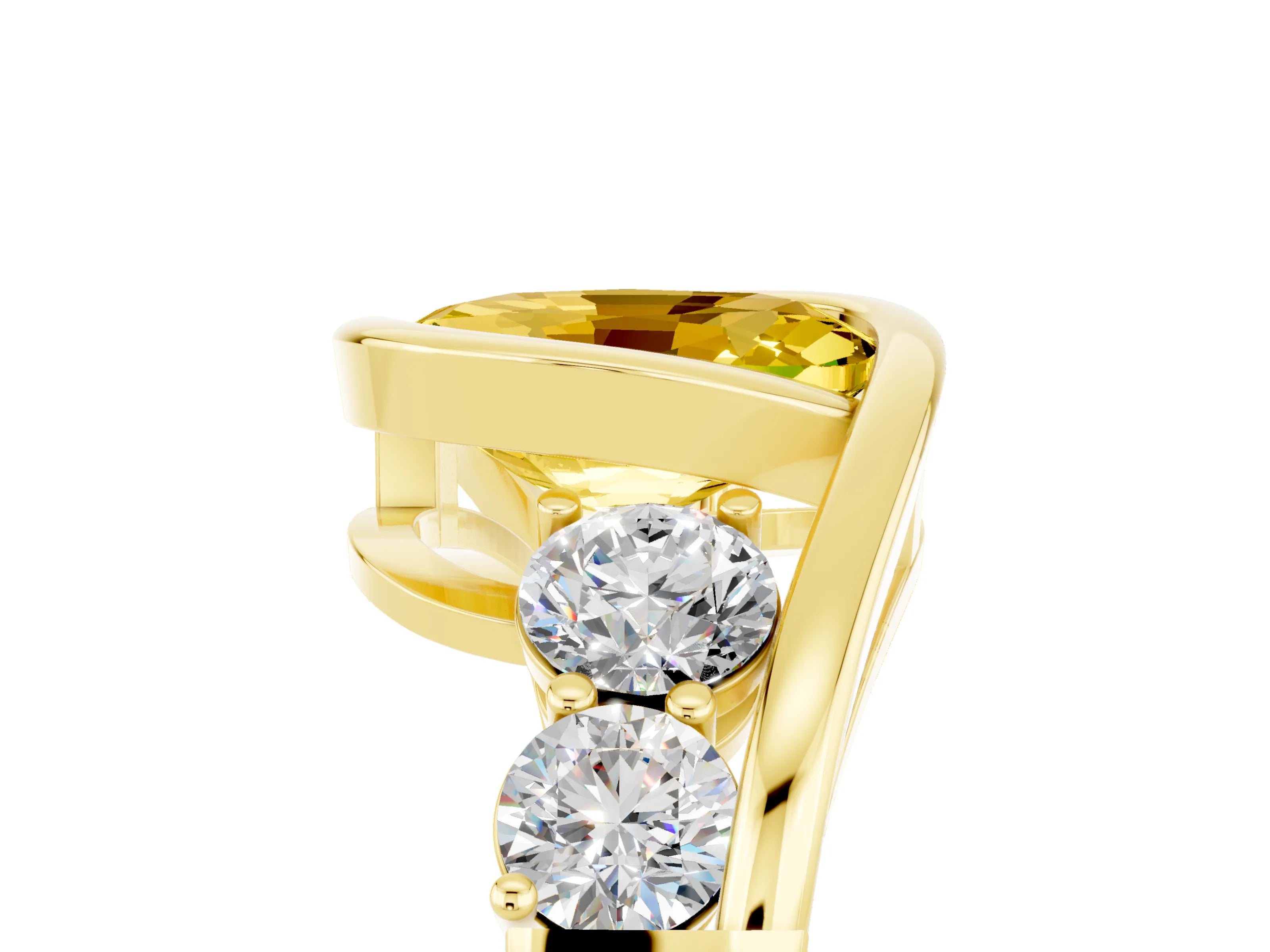 Yellow gold Bezel Set Oval Cut Diamond Split Shank Ring_5