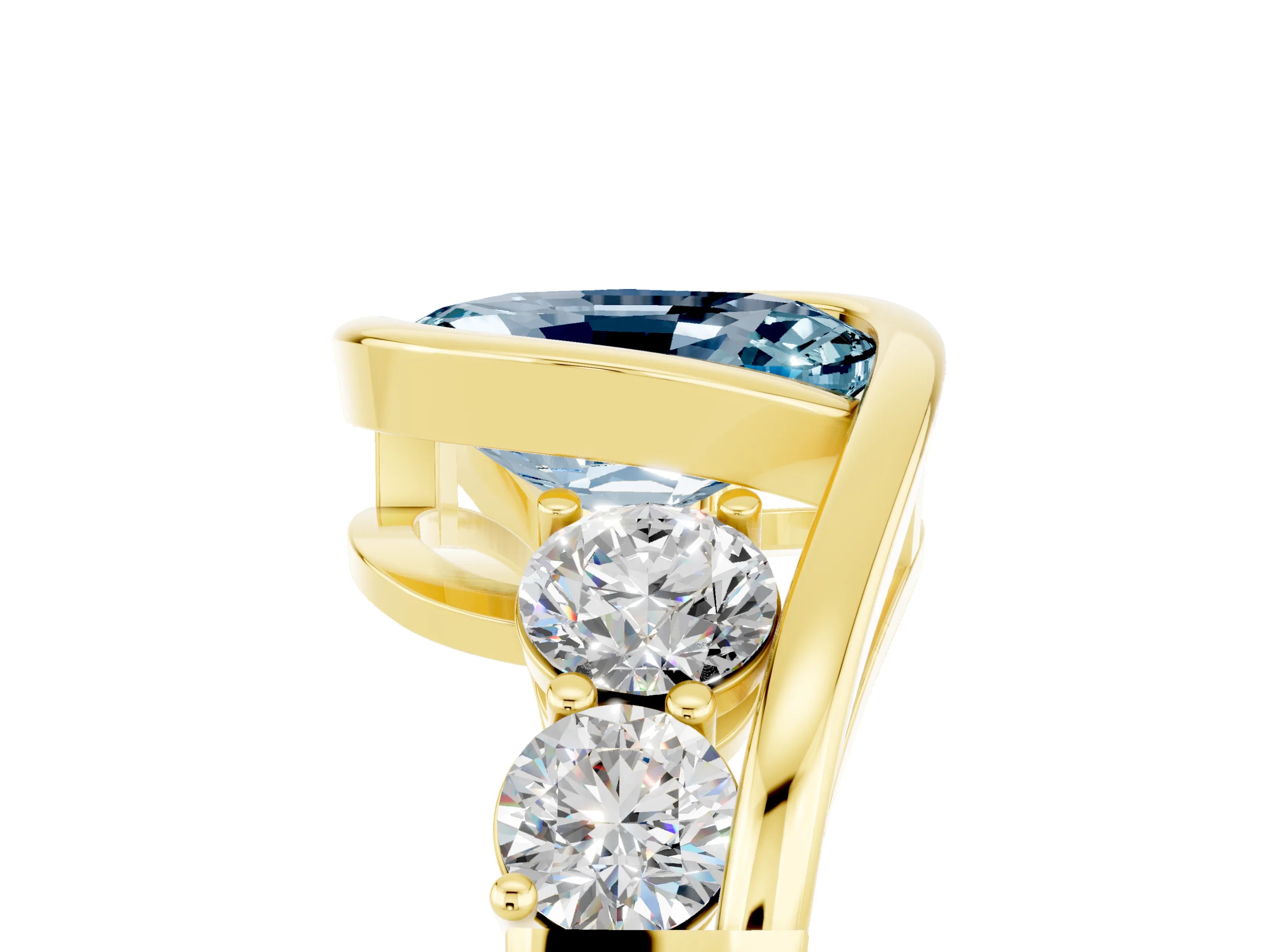 Yellow gold Bezel Set Oval Cut Diamond Split Shank Ring_5
