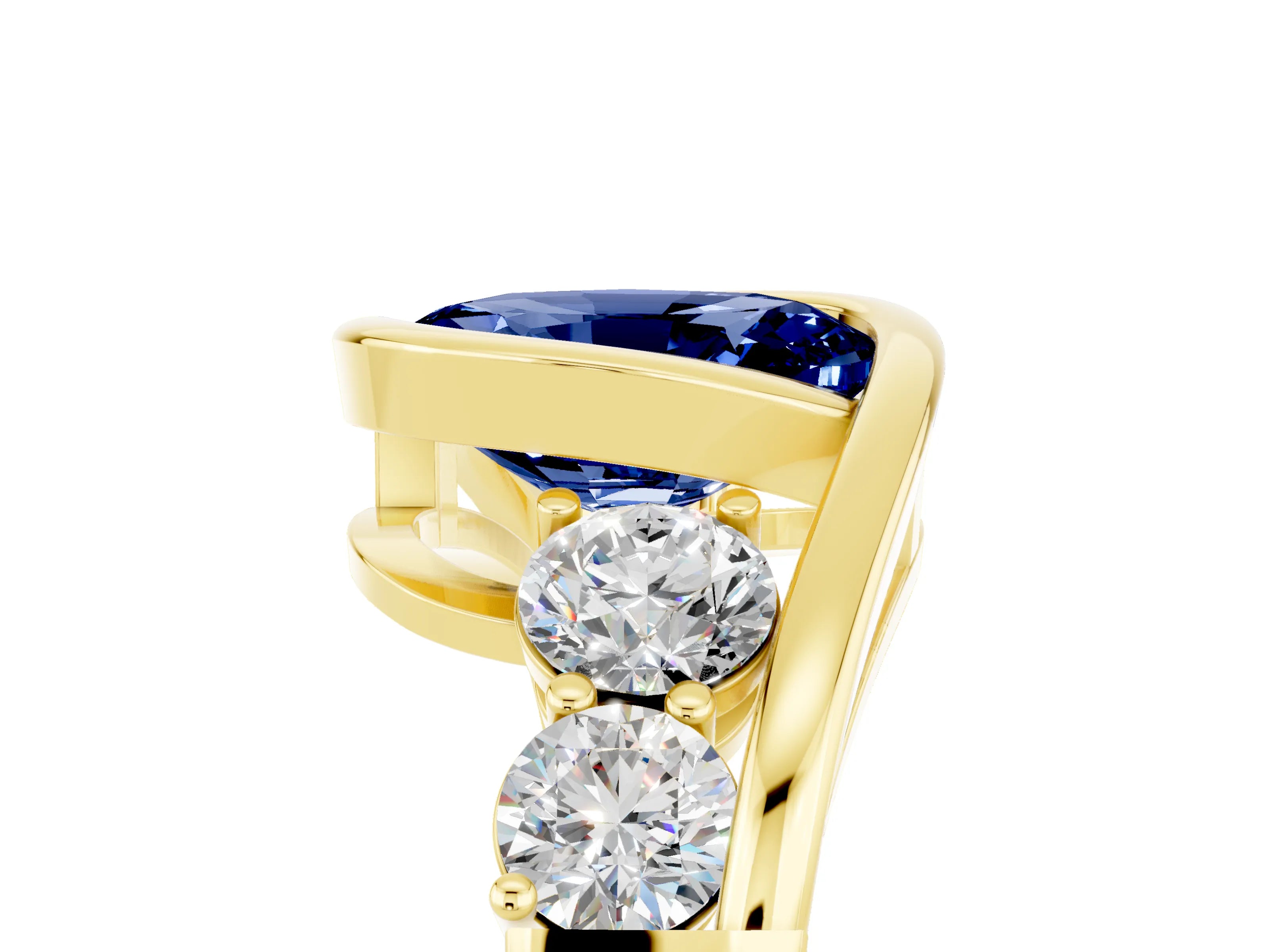 Yellow gold Bezel Set Oval Cut Diamond Split Shank Ring_5