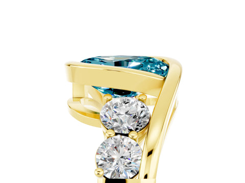 Yellow gold Bezel Set Oval Cut Diamond Split Shank Ring_5