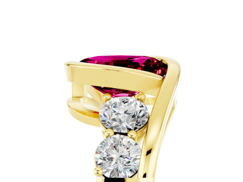 Yellow gold Bezel Set Oval Cut Diamond Split Shank Ring_5