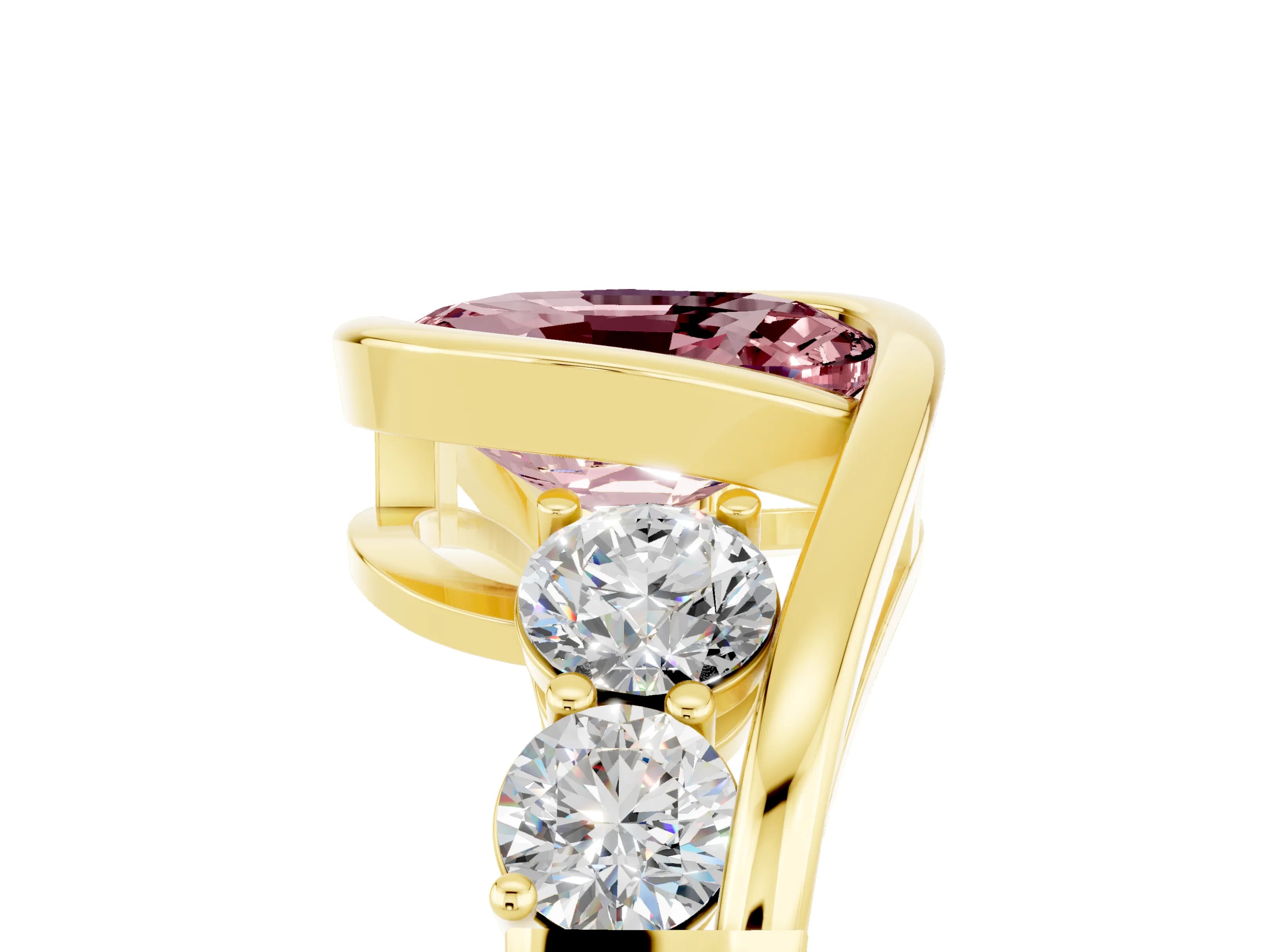Yellow gold Bezel Set Oval Cut Diamond Split Shank Ring_5
