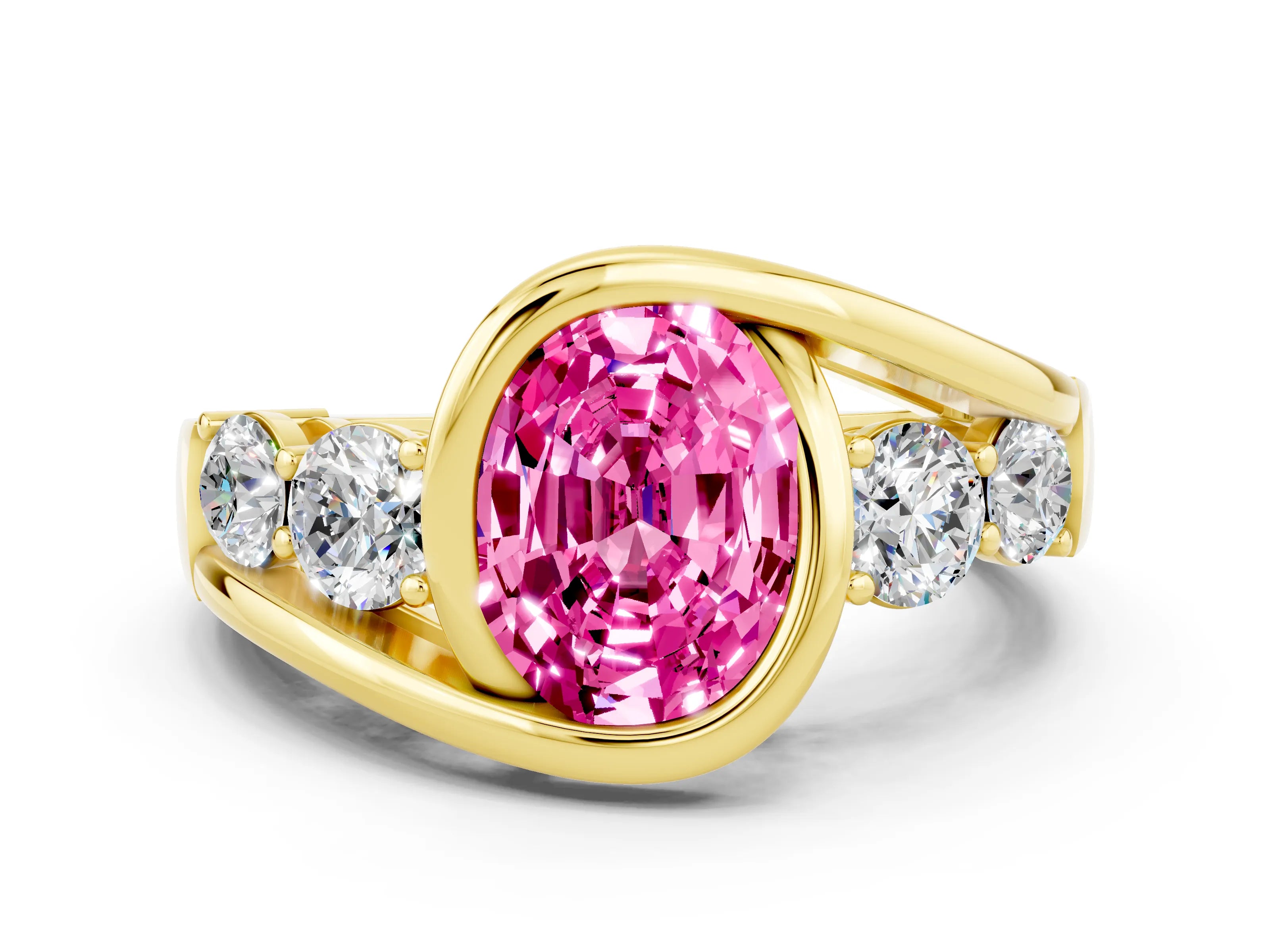 Yellow gold Bezel Set Oval Cut Diamond Split Shank Ring