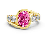 Yellow gold Bezel Set Oval Cut Diamond Split Shank Ring