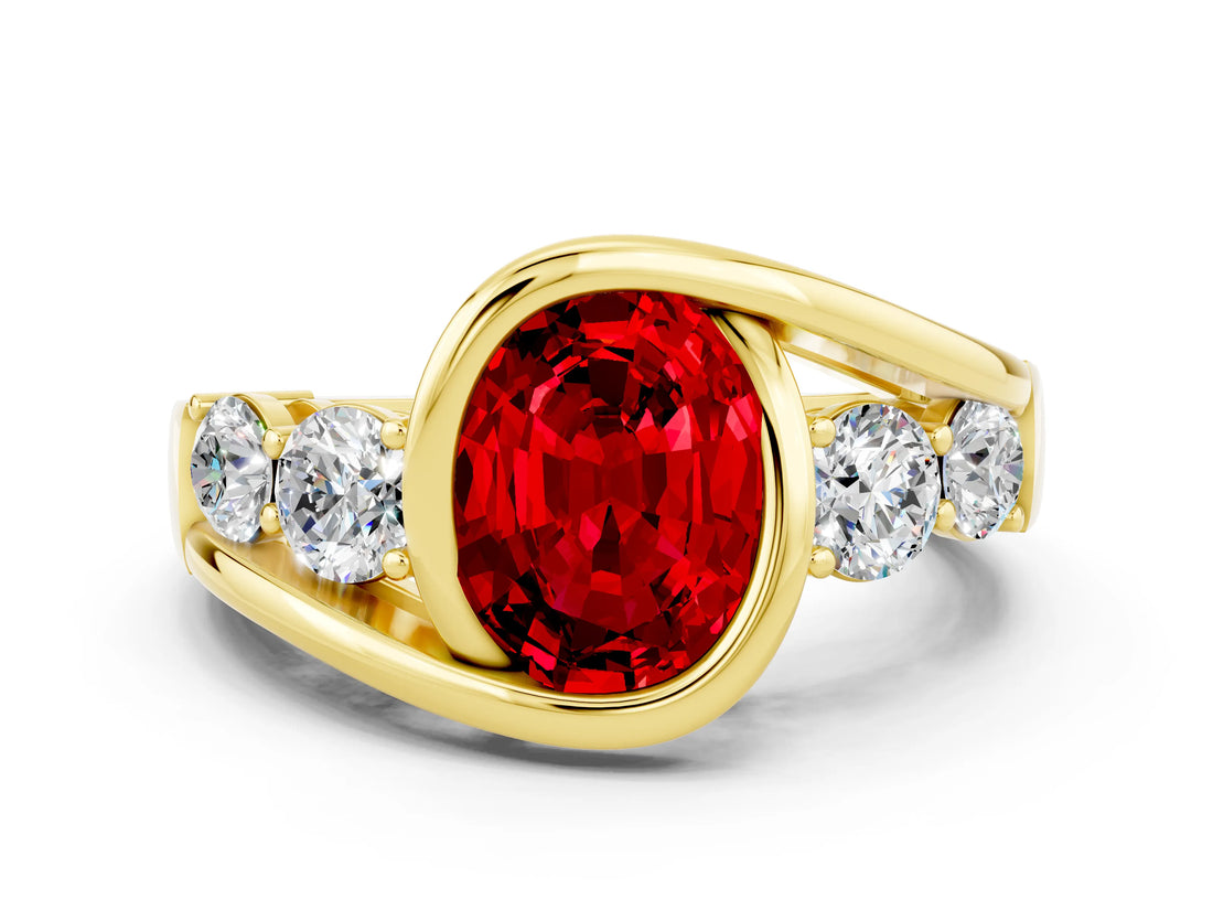 Yellow gold Bezel Set Oval Cut Diamond Split Shank Ring