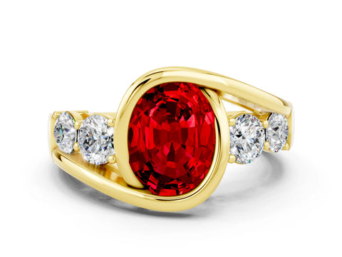 Yellow gold Bezel Set Oval Cut Diamond Split Shank Ring