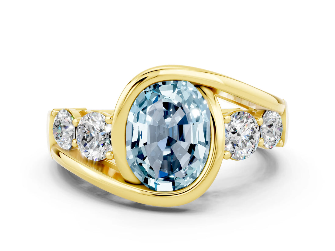 Yellow gold Bezel Set Oval Cut Diamond Split Shank Ring