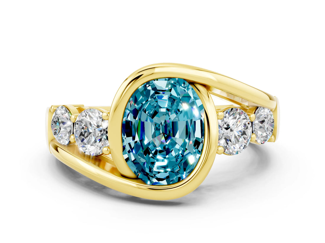 Yellow gold Bezel Set Oval Cut Diamond Split Shank Ring