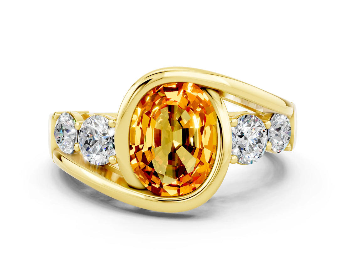 Yellow gold Bezel Set Oval Cut Diamond Split Shank Ring