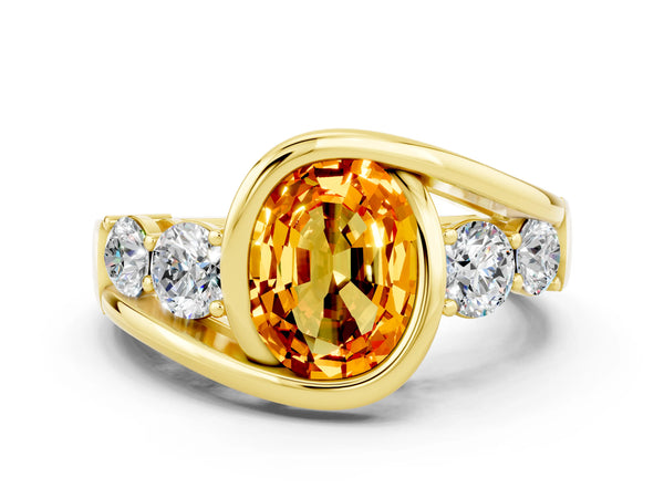 Yellow gold Bezel Set Oval Cut Citrine Bypass Ring with Round  Accents