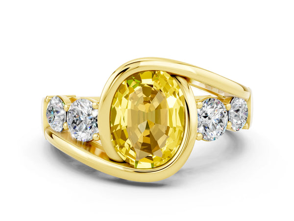 Yellow gold Bezel Set Oval Cut Yellow Sapphire Bypass Ring with Round  Accents