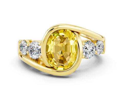 Yellow gold Bezel Set Oval Cut Diamond Split Shank Ring
