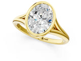 Yellow gold Bezel Set Oval Cut Solitaire Ring with Tapered Band 1