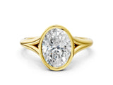 Yellow gold Bezel Set Oval Cut Solitaire Ring with Tapered Band
