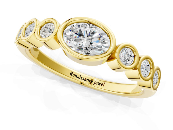 Yellow gold Bezel Set Oval Diamond Half Eternity Band