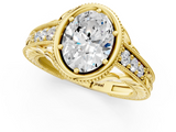 Yellow gold Bezel Set Oval Diamond Milgrain Pave Engagement Ring_38
