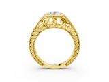 Yellow gold Bezel Set Oval Diamond Milgrain Pave Engagement Ring_40