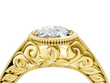 Yellow gold Bezel Set Oval Diamond Milgrain Pave Engagement Ring_41