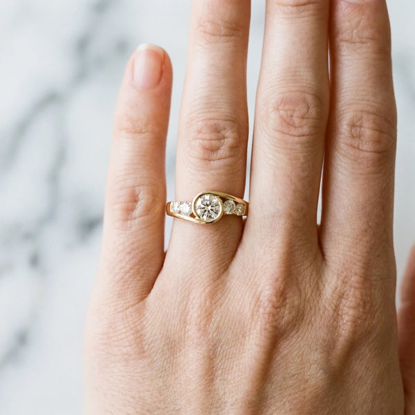Yellow gold Bezel Set Oval Diamond Split Shank Ring