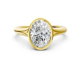 Yellow gold Bezel Set Oval Solitaire Diamond Ring with Smooth Band 1