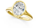Yellow gold Bezel Set Oval Solitaire Diamond Ring with Smooth Band 2