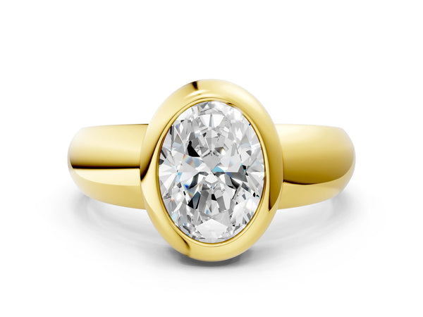 Yellow Gold Oval Bezel Solitaire Engagement Ring Setting with Wide Sculpted Band