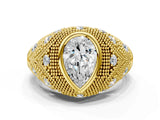 Yellow gold Bezel Set Pear Cut Diamond Milgrain Band Ring_13