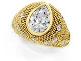 Yellow gold Bezel Set Pear Cut Diamond Milgrain Band Ring_14