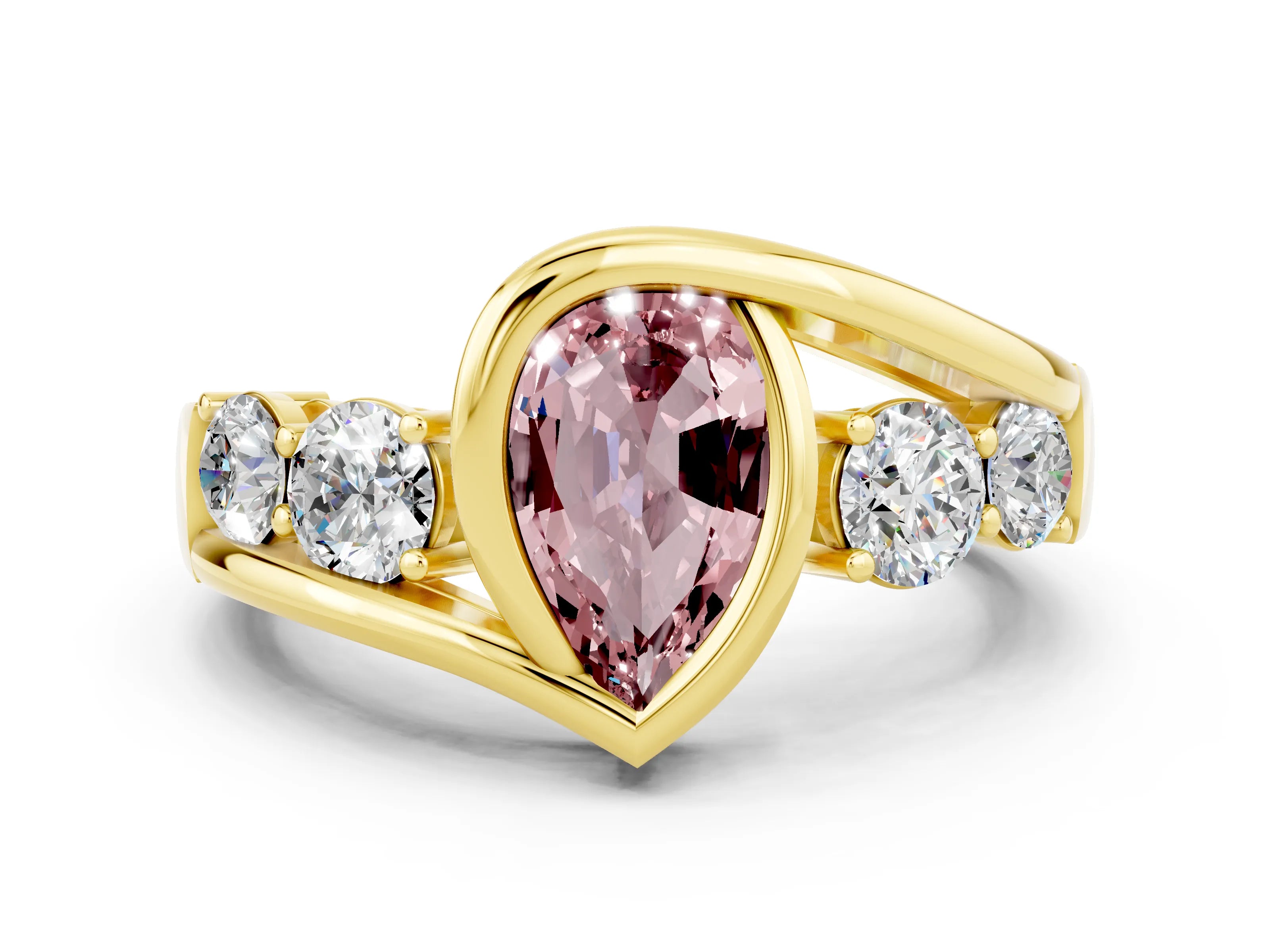 Yellow gold Bezel Set Pear Cut Diamond Split Shank Ring