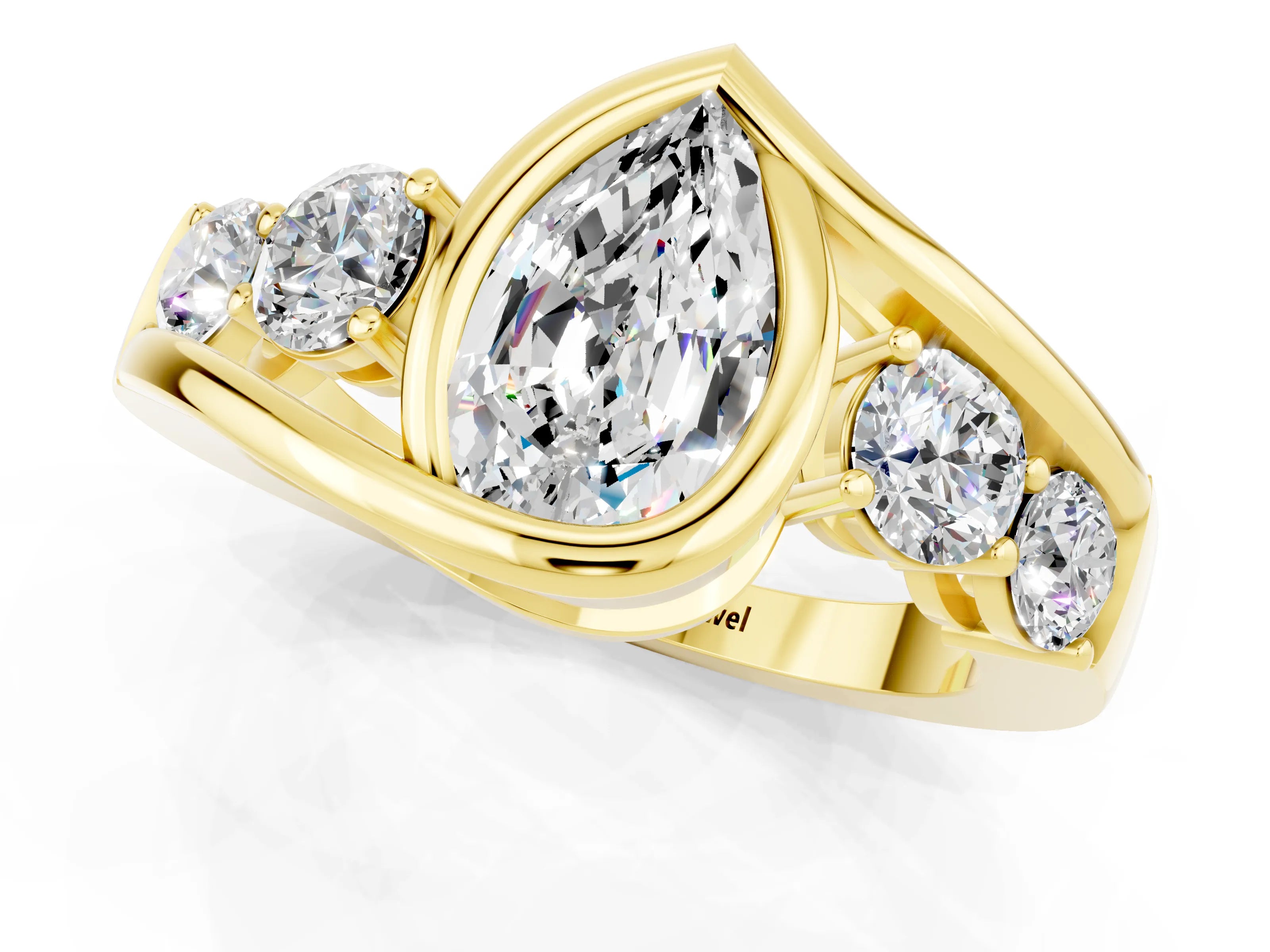 Yellow gold Bezel Set Pear Cut Diamond Split Shank Ring_10