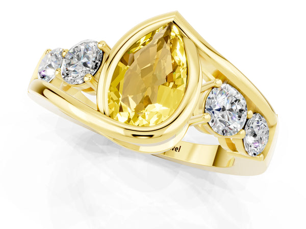 Yellow gold Bezel Set Pear Cut Yellow Sapphire Bypass Ring with Round  Accents