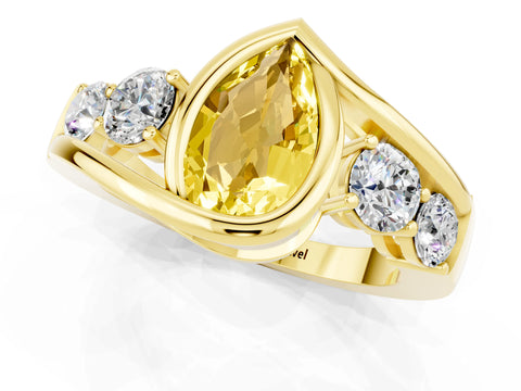 Yellow gold Bezel Set Pear Cut Diamond Split Shank Ring_1