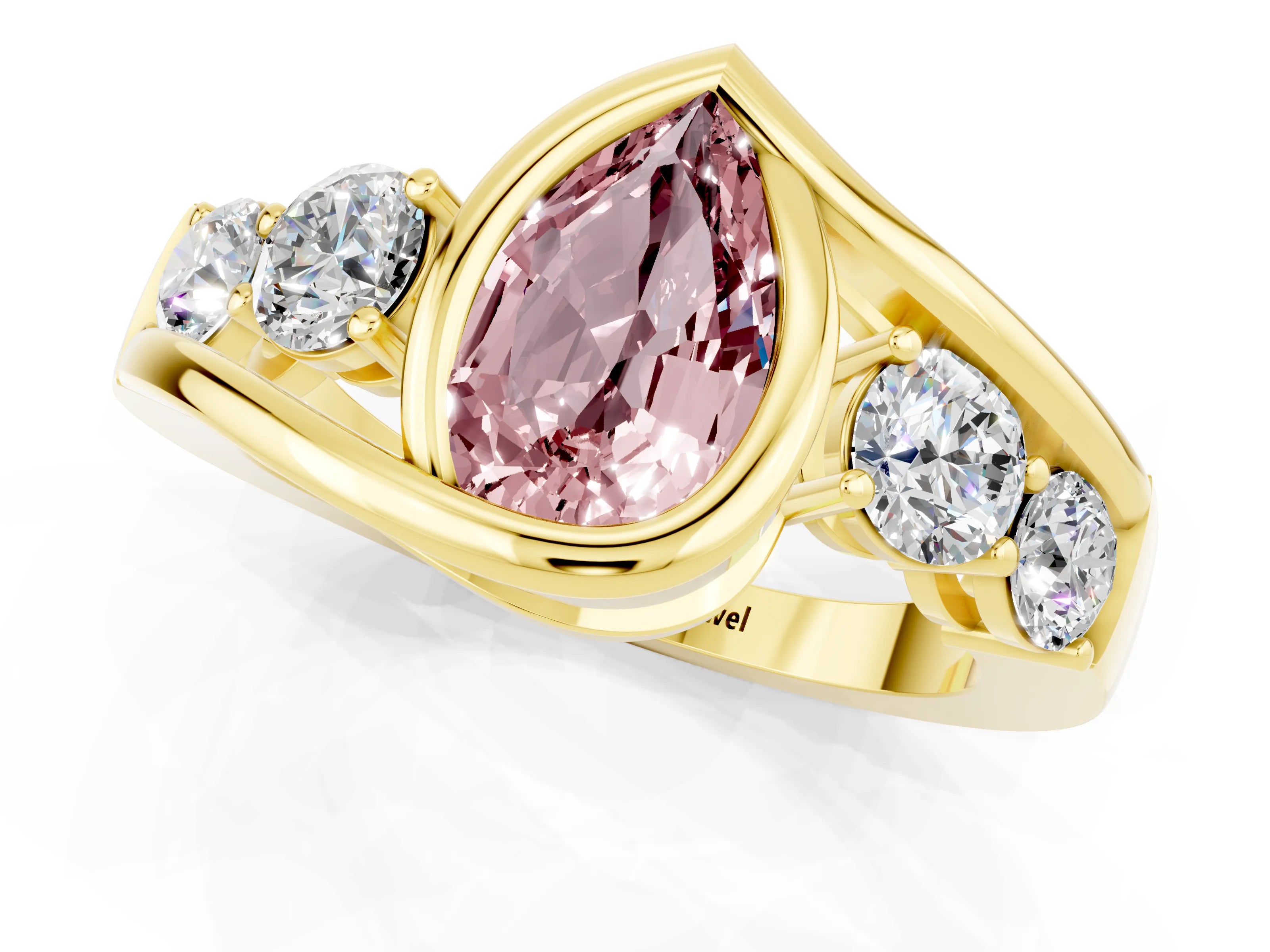 Yellow gold Bezel Set Pear Cut Diamond Split Shank Ring_1