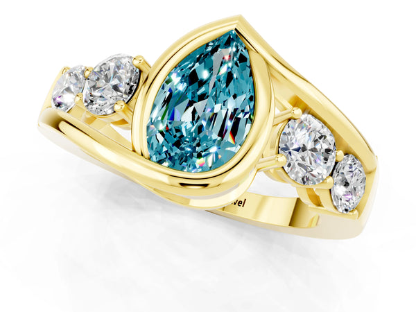 Yellow gold Bezel Set Pear Cut Diamond Split Shank Ring