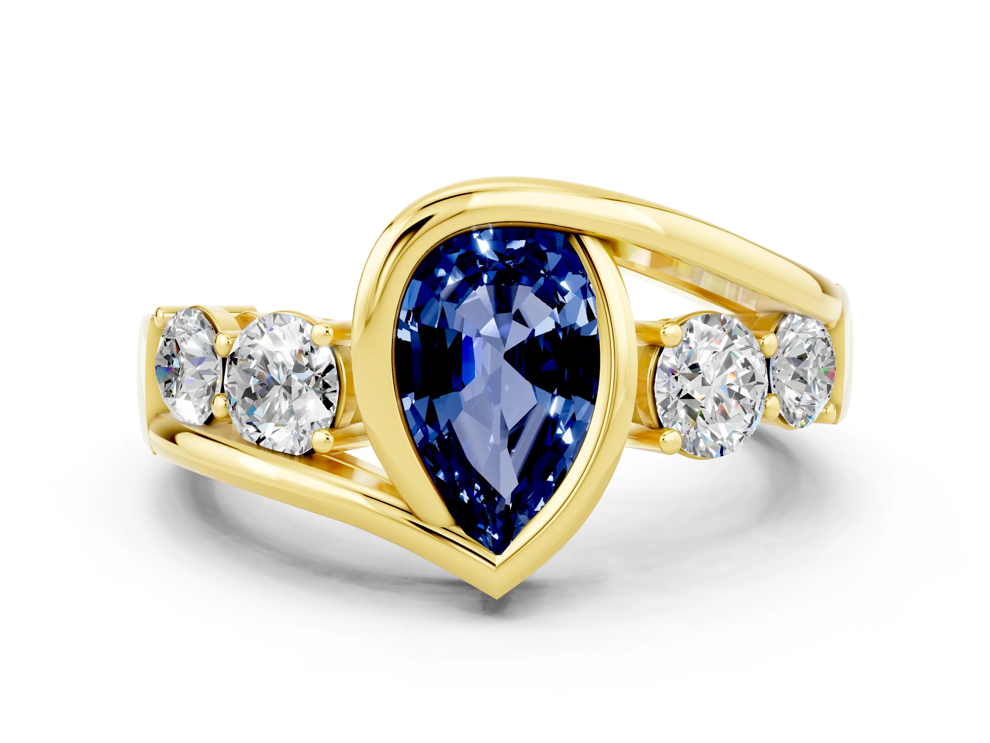 Yellow gold Bezel Set Pear Cut Diamond Split Shank Ring