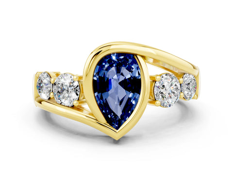 Yellow gold Bezel Set Pear Cut Diamond Split Shank Ring