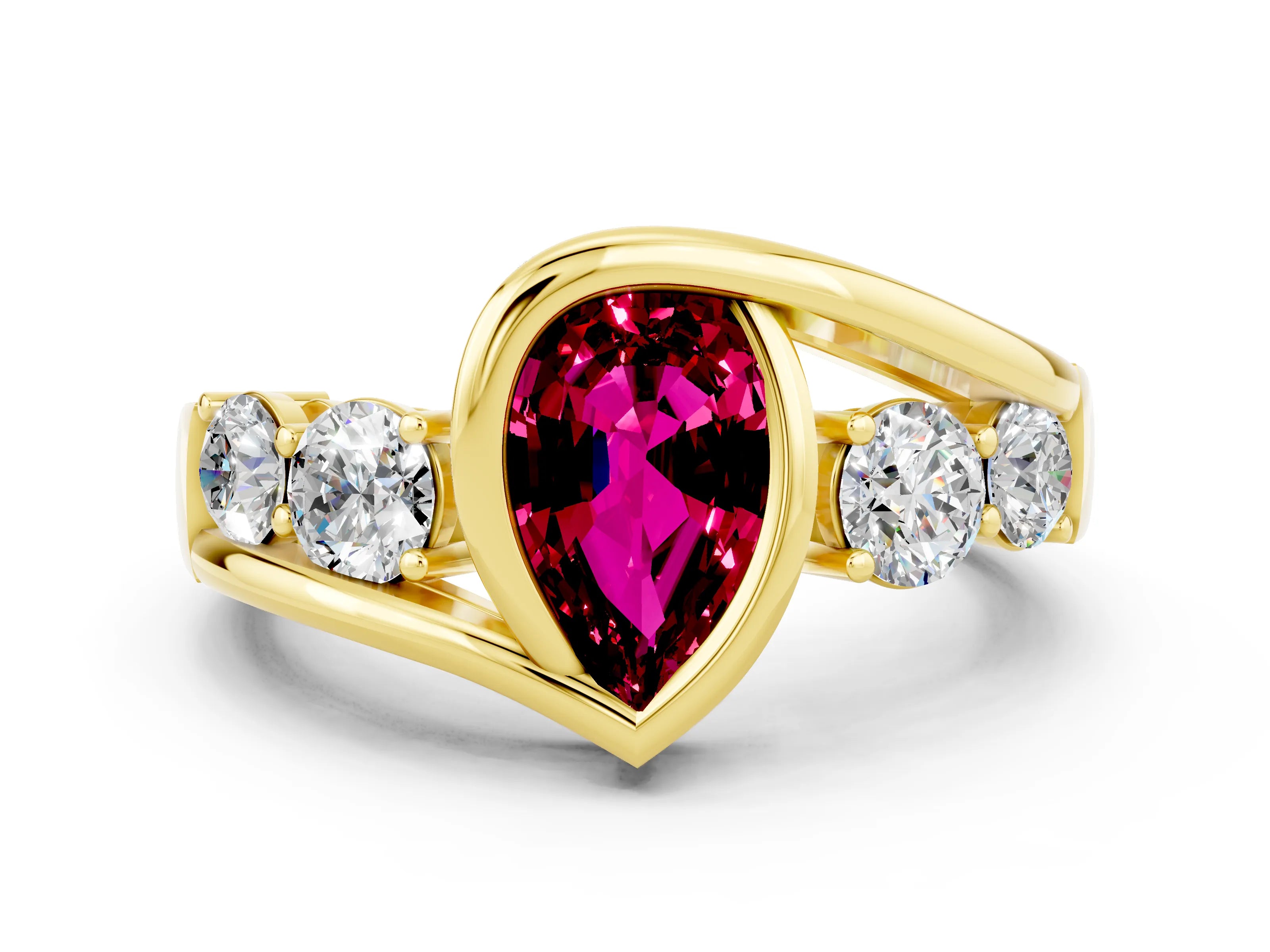 Yellow gold Bezel Set Pear Cut Diamond Split Shank Ring