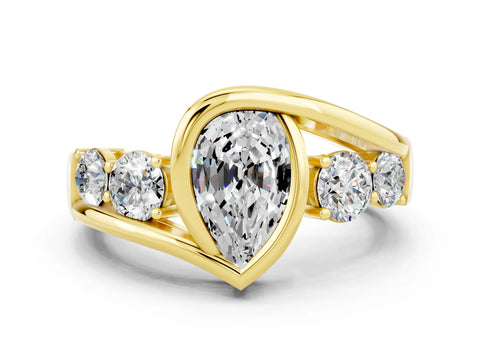 Yellow gold Bezel Set Pear Cut Diamond Split Shank Ring_21